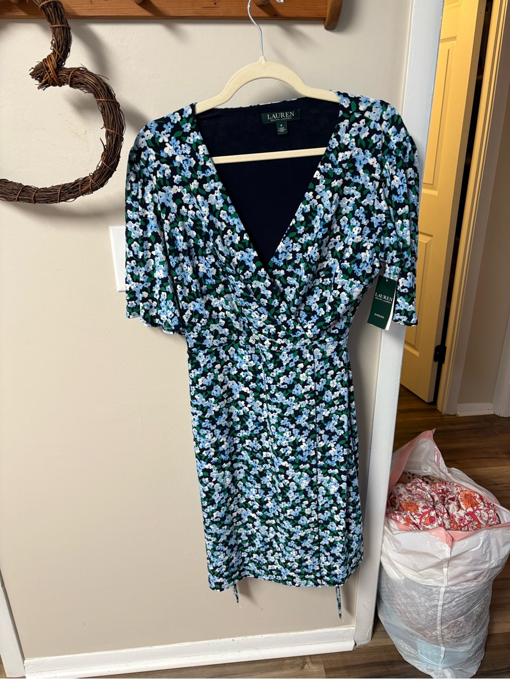 NWT Lauren Ralph Lauren Blue Floral Wrap Dress